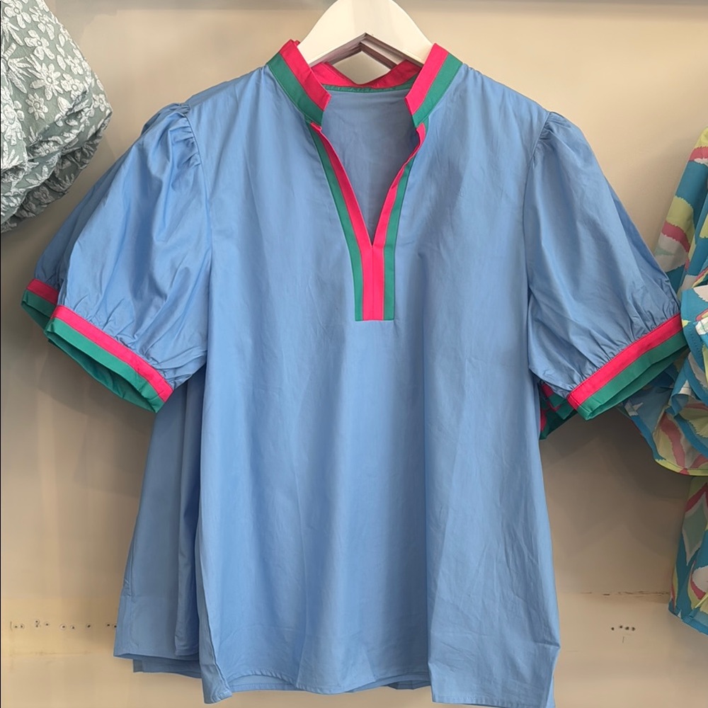 Bashfully Blue V Neck Top